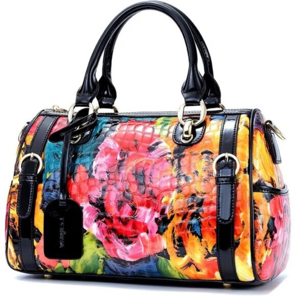 ⚡Women Doodle Genuine Leather Tote Handbag Clutch Purse Crossbody Bag - Picture 7 of 9